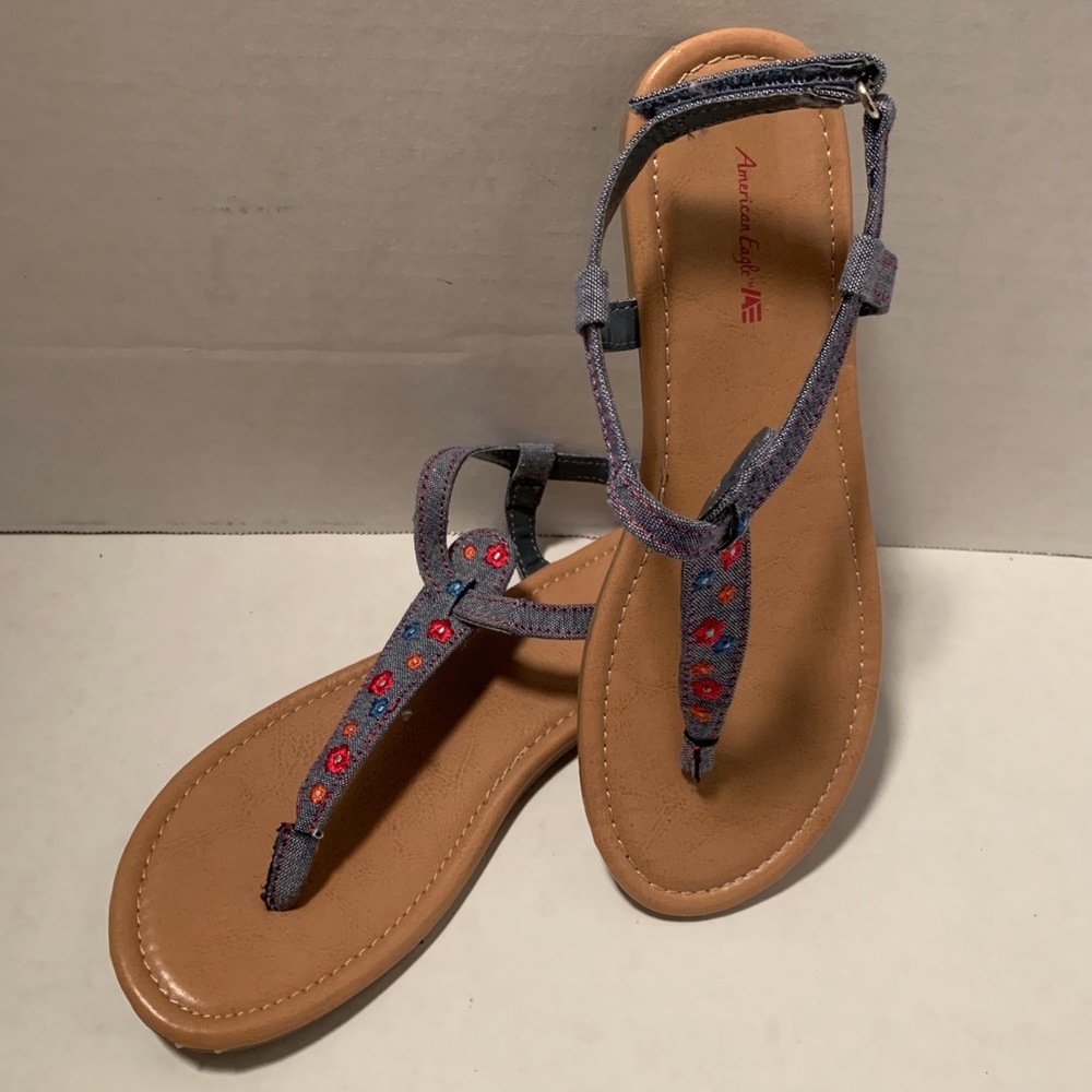 American Eagle Girls Denim T-Strap Sandal Sz 3.5